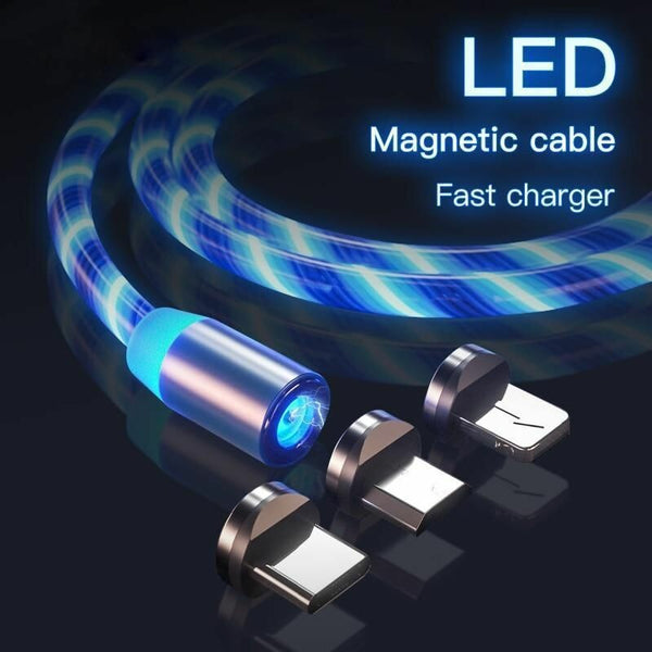 Magneettinen 3 in 1 USB-latauskaapeli LED
